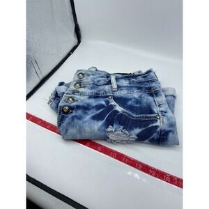 Klip Jeans Denim Shorts Blue Acid Wash Distressed High Rise Button Fly Size 11